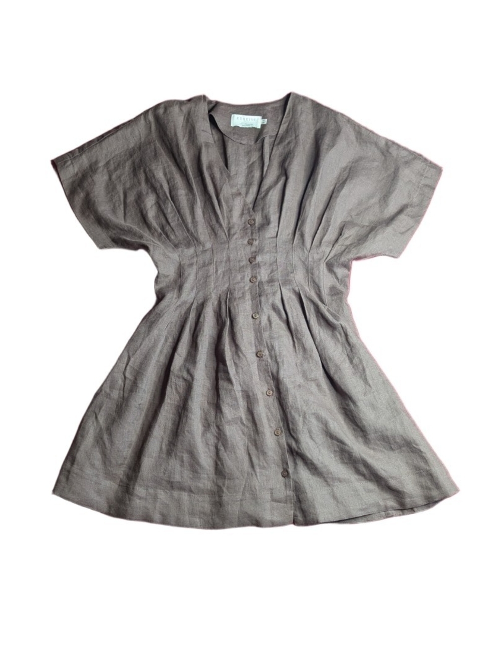 Anthropologie Exquise Dress Tobie Mini Pleated Chocolate Brown Linen Size Large